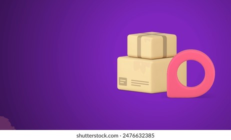 Parcel cargo delivery map pin navigation cyberspace position tracking 3d icon vector illustration. Postal cardboard box logistic distribution freight location searching express package transportation