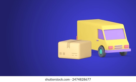 Parcel cargo truck courier delivery service realistic 3d icon vector illustration. Cardboard box postal package freight online shopping order transportation moving van automobile logistic distribution