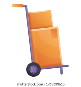 Icono del carrito de paquetes. Caricatura del icono del vector del carro de paquetes para el diseño web aislado en fondo blanco
