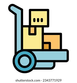 Parcel cart icon outline vector. Shipment service. Map date color flat