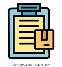 Parcel check icon outline vector. Fill form. Online write color flat