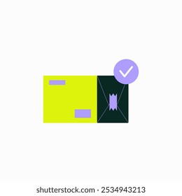 Parcel With Check Mark In Flat Vector Illustration Symbolizing Delivery Confirmation, Shipping, And Package Tracking, Isolated On White Background