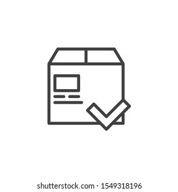 Parcel and check mark line icon. linear style sign for mobile concept and web design. Delivered parcel outline vector icon. Symbol, logo illustration. Vector graphics
