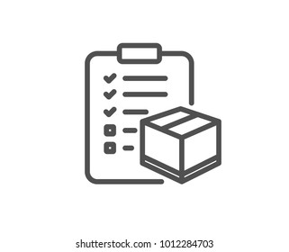 Parcel checklist line icon. Logistics check sign. Package control symbol. Quality design element. Editable stroke. Vector