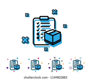 Parcel checklist line icon. Logistics check sign. Package control symbol. Line icon with geometric elements. Bright colourful design. Vector