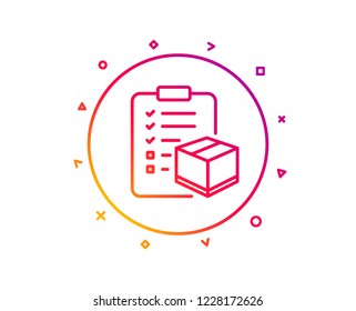 Parcel checklist line icon. Logistics check sign. Package control symbol. Gradient pattern line button. Parcel checklist icon design. Geometric shapes. Vector