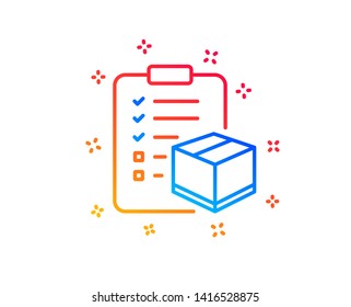 Parcel checklist line icon. Logistics check sign. Package control symbol. Gradient design elements. Linear parcel checklist icon. Random shapes. Vector