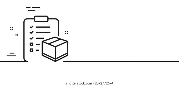 Symbol der Paketcheckliste Logistikscheckzeichen. Symbol für Paketsteuerung. Minimaler Hintergrund der Illustration. Parcel Checklist-Symbol Symbol-Muster-Banner. White Web Template Konzept. Vektorgrafik