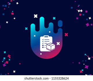 Parcel checklist simple icon. Logistics check sign. Package control symbol. Cool banner with icon. Abstract shape with gradient. Vector
