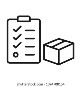Parcel with checklist. Simple line icon. Isolate on white background.