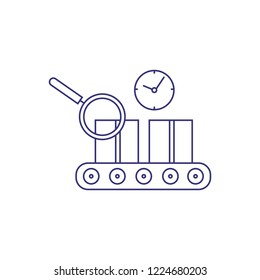 Parcel control line icon. Cardboard boxes on conveyor belt, parcel tracking, quality control. Distribution concept. Vector can be used for topics like delivery, shipping, manufacturing production
