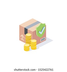 Parcel Cost, Security, Sending, Checkmark. Vector 3d Isometric, Color Web Icon, New Flat Style. Creative Illustration Design, Idea For Infographics.