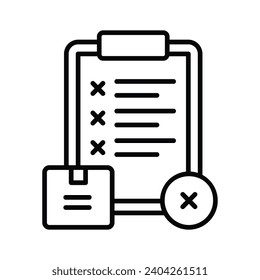 Parcel with cross sign and clipboard showing concept icon of rejected order