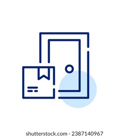 Parcel at customer door. Delivery service. Pixel perfect icon
