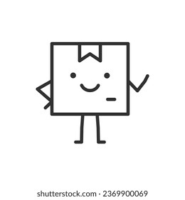 Parcel cute cartoon character, linear icon. Line with editable stroke