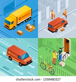 Parcel delivery banner set. Isometric set of parcel delivery vector banner for web design