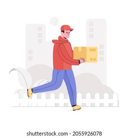 Una ilustración plana de un parcela de entrega de paquetes, entrega en casa