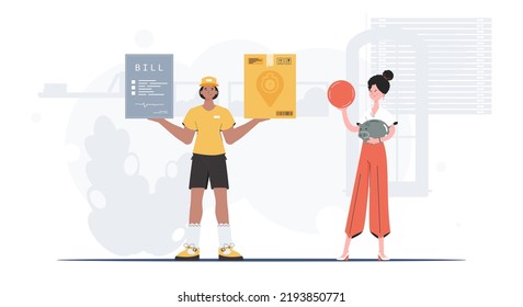 Parcel delivery. Cartoon style. Vector.
