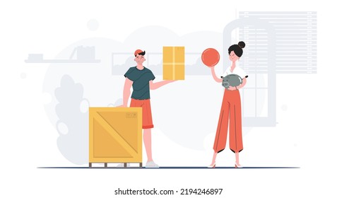 Concepto de entrega de paquetes. Estilo de caricatura. Ilustración vectorial.