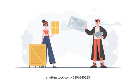 Parcel delivery concept. Cartoon style. Vector.