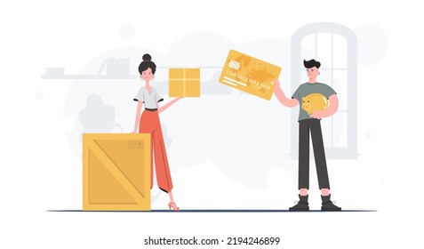 Parcel delivery concept. Vector. Cartoon style.