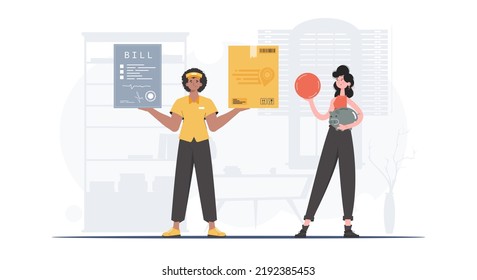 Concepto de entrega de paquetes. Vector. estilo de moda.