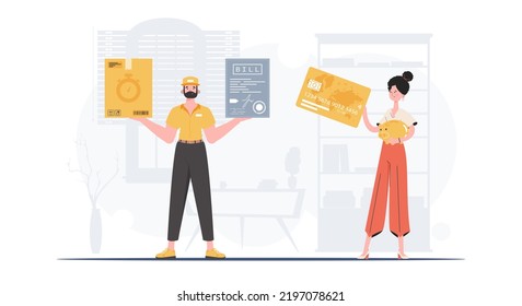 Parcel delivery concept. Vector. Trendy cartoon style.