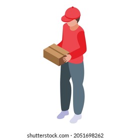 Parcel delivery courier icon isometric vector. Express package man. Person service box