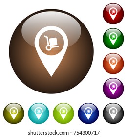 Parcel delivery GPS map location white icons on round color glass buttons