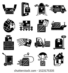 Symbol für Paketzustellung eingestellt. Einfache Set einfacher PaketzustellVektorsymbole für Webdesign auf weißem Hintergrund