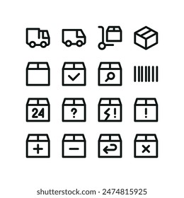 Parcel delivery icons. Set of UI isolated icons with editable stroke