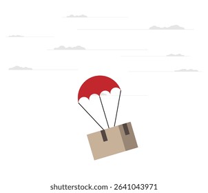 Parcel Delivery on Parachute from the Sky. Postal services and product shipping vector art