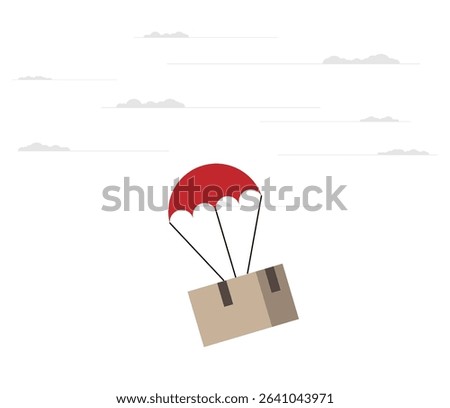 Parcel Delivery on Parachute from the Sky. Postal services and product shipping vector art