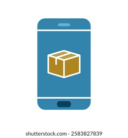 Parcel delivery on smartphone, simple flat style, vector illustration symbol sign logo template pictogram, for ui or ux isolated on white for mobile app, editable