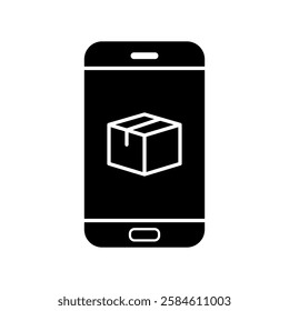 Parcel delivery on smartphone, simple flat style, vector illustration symbol sign logo template pictogram, for ui or ux isolated on white for mobile app, editable