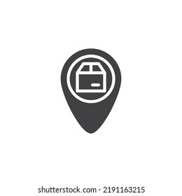 Icono vectorial de punto de entrega de paquetes. signo plano relleno para concepto móvil y diseño web. Icono de glifo de seguimiento de paquetes. Símbolo, ilustración del logotipo. Gráficos vectoriales