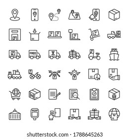 servicio de paquetes y entrega 36 iconos de contorno vector