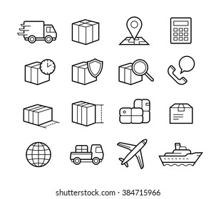 Pakke levering tjeneste ikon sett. Rask levering og service av høy kvalitet. Shipping vektor ikoner for logistikk selskap. Arkivvektor