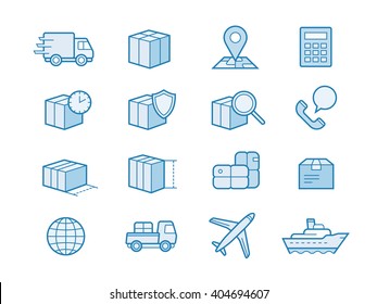 Parcel delivery service icon set. Fast delivery and quality service transportation. Shipping vector icons for logistic company.