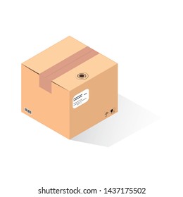 Parcel delivery service with isometric carton box . Isometric parcel box for shipping and delivery. Realistic isometric parcel carton box for delivery service, isolated vector.