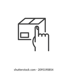 Parcel delivery service line icon. linear style sign for mobile concept and web design. Finger click box outline vector icon. Symbol, logo illustration. Vector graphics