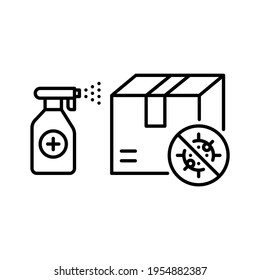 Parcel delivery service and measures to prevent COVID. Simple design. Line vector. Isolated on white background.