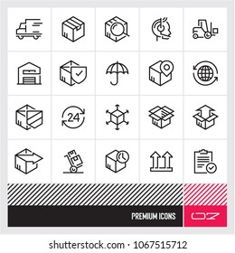 Parcel delivery. Shipping and Logistic line vector icons set. Delivery Related Vector Line Icons. 