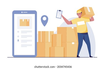 Parcel delivery staff and mobile app.