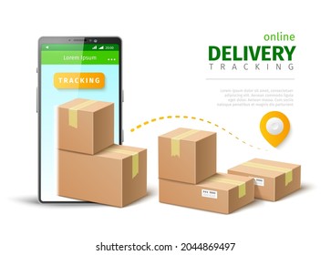 Aplicación de seguimiento de entrega de paquetes. Smartphone realista