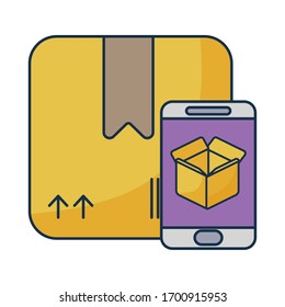 seguimiento de entrega de paquetes en el smartphone en diseño de ilustración de vector de fondo blanco