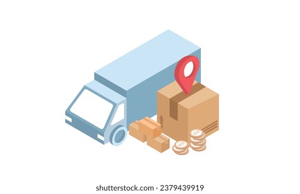 Parcel delivery truck and pins.Delivery Concept .on white background.3D design.isometric vector design Illustration.