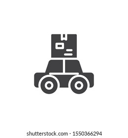 Parcel delivery truck vector icon. filled flat sign for mobile concept and web design. Car with postal box glyph icon. Symbol, logo illustration. Vector graphics