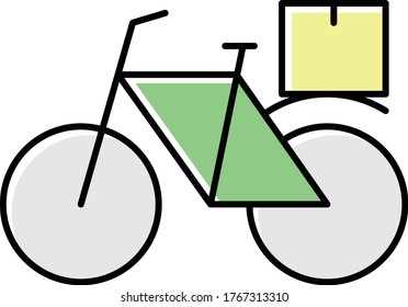 Parcel Delivery via Bicycle Concept Vector Color Icon design, Coronavirus contactless food delivery symbol on white background, Touchless Snacks Delivery Sign, Foodie and gourmet Graphic Sign