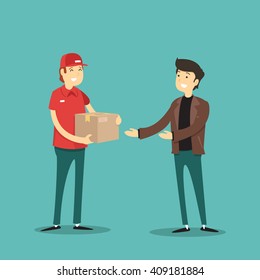 parcel deliveryman hands man. Vector illustration. 